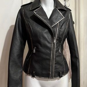 Black and Silver Leather Jacket Nwt XS